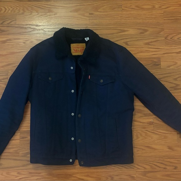Levi's Men's Sherpa Lined Trucker Jacket Navy Blue Size Large - Picture 2 of 4